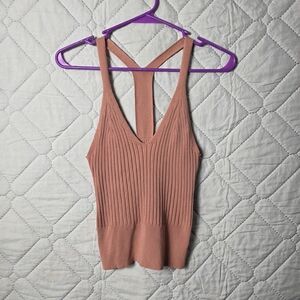 Love Tree Size M Ribbed V-Neck Tank Top - Dusty Rose Crop